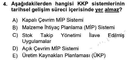 Kurumsal Kaynak Planlama Sistemleri 2022-2023 Ara Sınav - 4. soru