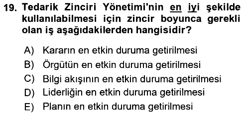 Kurumsal Kaynak Planlama Sistemleri 2019-2020 Dönem Sonu Sınavı - 19. soru