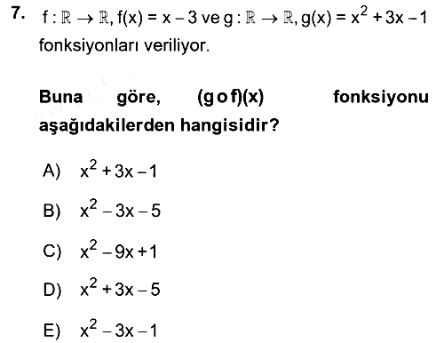Matematik 1 2018-2019 Ara Sınav - 7. soru