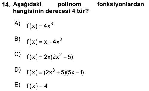 Matematik 1 2024-2025 Ara Sınav - 14. soru