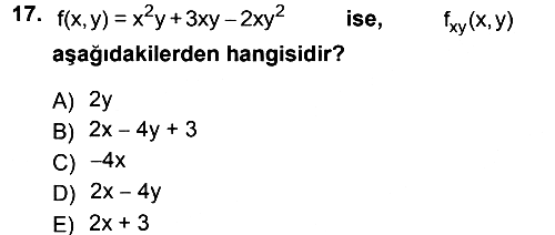 Matematik 1 2012-2013 Dönem Sonu Sınavı - 17. soru
