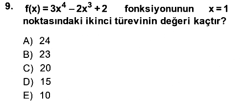 Matematik 1 2014-2015 Dönem Sonu Sınavı - 9. soru