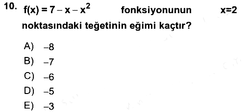 Matematik 1 2017-2018 Dönem Sonu Sınavı - 10. soru