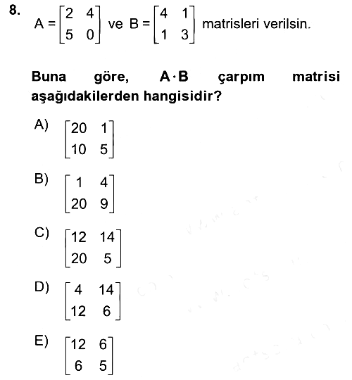 Matematik 1 2018-2019 Dönem Sonu Sınavı - 8. soru