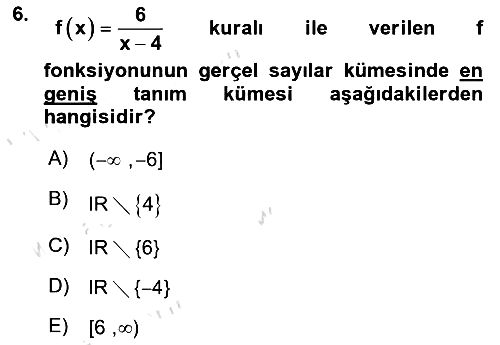 Matematik 1 2023-2024 Yaz Okulu Sınavı - 6. soru