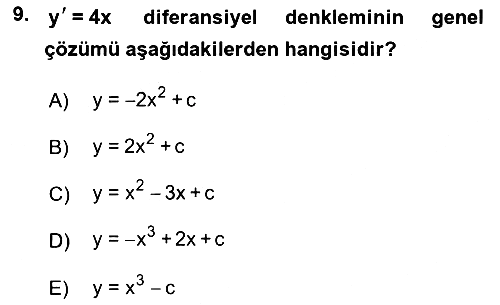 Matematik 2 2018-2019 Ara Sınav - 9. soru
