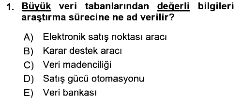 Müşteri İlişkileri Yönetimi 2015-2016 Tek Ders Sınavı - 1. soru
