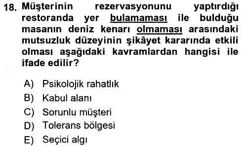 Müşteri İlişkileri Yönetimi 2015-2016 Tek Ders Sınavı - 18. soru