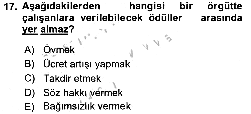 Örgütsel Davranış 2016-2017 3 Ders Sınavı - 17. soru