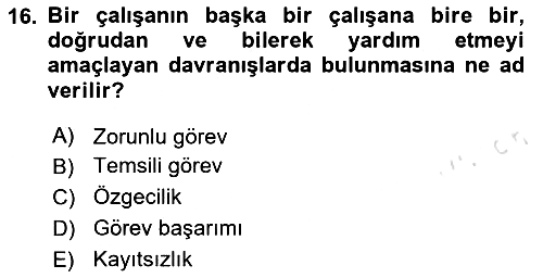 Örgütsel Davranış 2025-2026 Dönem Sonu Sınavı - 16. soru