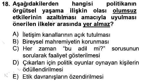 Örgütsel Davranış 2013-2014 Tek Ders Sınavı - 18. soru