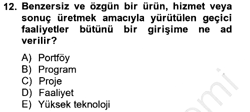Proje Yönetimi 2012-2013 Ara Sınav - 12. soru