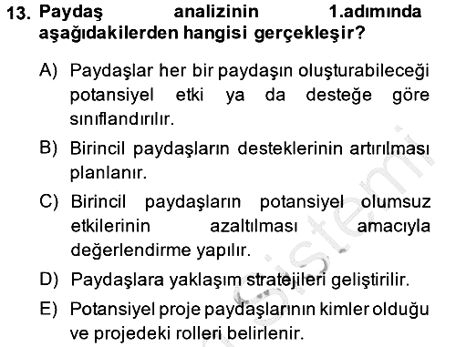 Proje Yönetimi 2014-2015 Ara Sınav - 13. soru