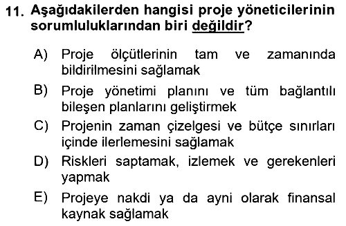 Proje Yönetimi 2018-2019 Ara Sınav - 11. soru
