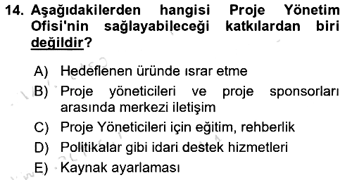 Proje Yönetimi 2023-2024 Ara Sınav - 14. soru