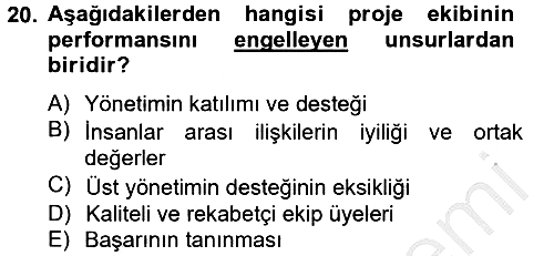 Proje Yönetimi 2012-2013 Dönem Sonu Sınavı - 20. soru