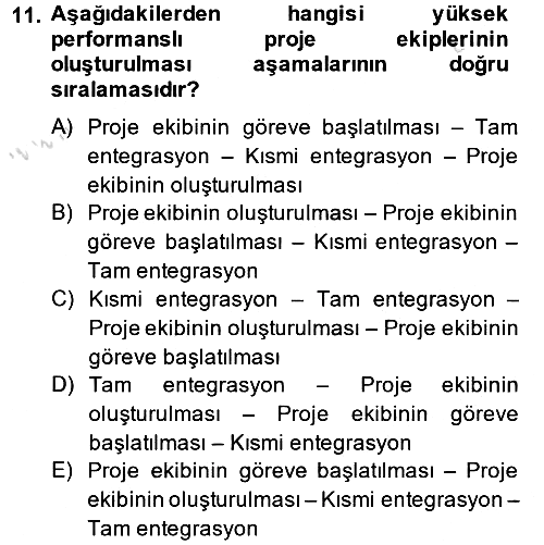 Proje Yönetimi 2013-2014 Tek Ders Sınavı - 11. soru