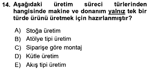 Üretim Yönetimi 2022-2023 Ara Sınav - 14. soru