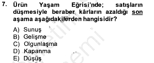 Üretim Yönetimi 2014-2015 Dönem Sonu Sınavı - 7. soru