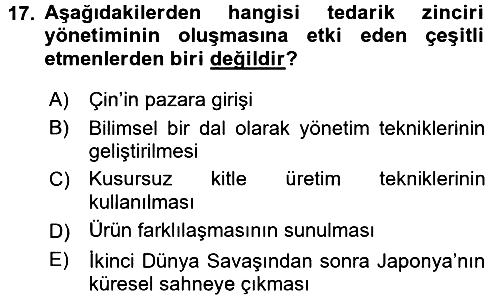 Üretim Yönetimi 2015-2016 Dönem Sonu Sınavı - 17. soru