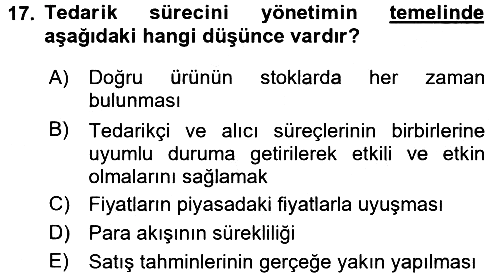 Üretim Yönetimi 2017-2018 Dönem Sonu Sınavı - 17. soru