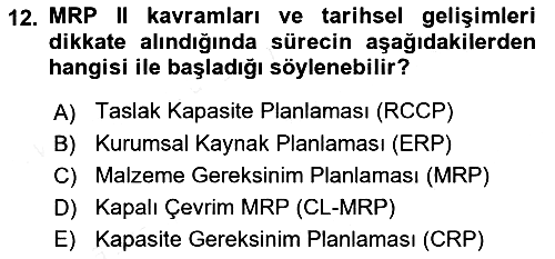 Üretim Yönetimi 2018-2019 Dönem Sonu Sınavı - 12. soru