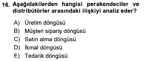 Üretim Yönetimi 2023-2024 Dönem Sonu Sınavı - 16. soru