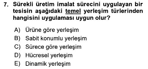 Üretim Yönetimi 2021-2022 Yaz Okulu Sınavı - 7. soru