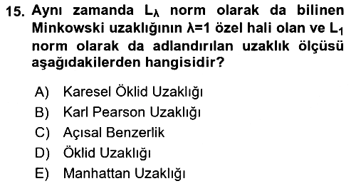 Veri Madenciliği 2021-2022 Ara Sınav - 15. soru