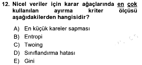 Veri Madenciliği 2024-2025 Dönem Sonu Sınavı - 12. soru