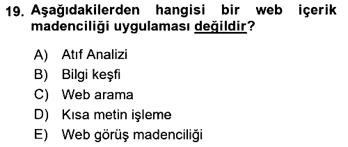Veri Madenciliği 2024-2025 Dönem Sonu Sınavı - 19. soru