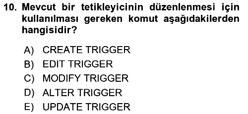 Veritabanı Programlama 2018-2019 3 Ders Sınavı - 10. soru