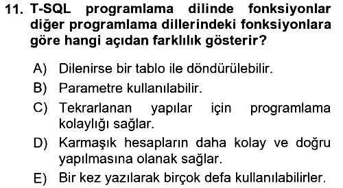 Veritabanı Programlama 2017-2018 Ara Sınav - 11. soru