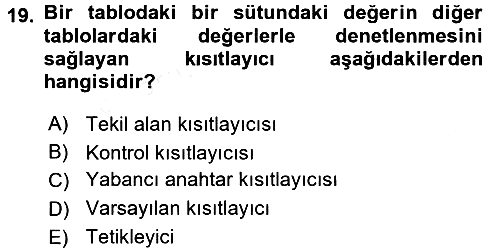 Veritabanı Programlama 2017-2018 Ara Sınav - 19. soru