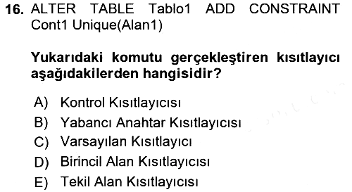 Veritabanı Programlama 2018-2019 Ara Sınav - 16. soru