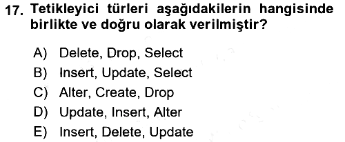 Veritabanı Programlama 2018-2019 Ara Sınav - 17. soru
