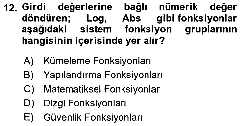 Veritabanı Programlama 2025-2026 Ara Sınav - 12. soru