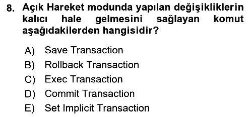 Veritabanı Programlama 2018-2019 Dönem Sonu Sınavı - 8. soru