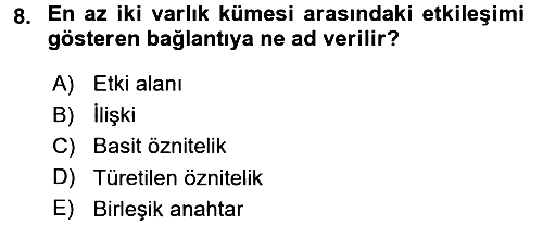 Veritabanı Sistemleri 2017-2018 Ara Sınav - 8. soru