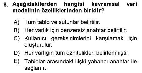 Veritabanı Sistemleri 2023-2024 Ara Sınav - 8. soru