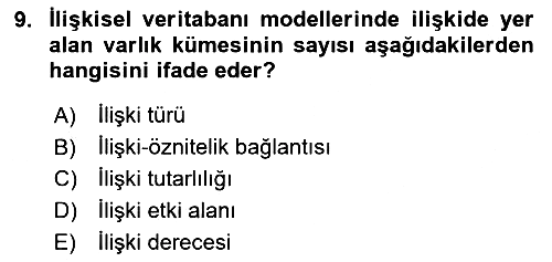 Veritabanı Sistemleri 2023-2024 Ara Sınav - 9. soru