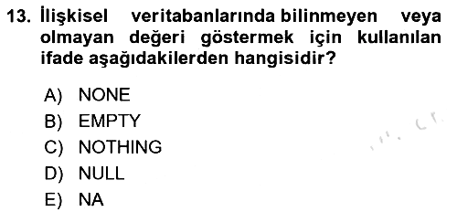 Veritabanı Sistemleri 2024-2025 Ara Sınav - 13. soru