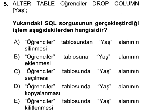 Veritabanı Sistemleri 2017-2018 Dönem Sonu Sınavı - 5. soru