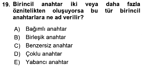 Veritabanı Sistemleri 2023-2024 Dönem Sonu Sınavı - 19. soru