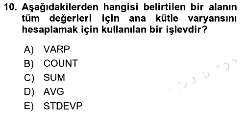 Veritabanı Sistemleri 2024-2025 Dönem Sonu Sınavı - 10. soru