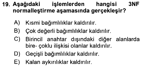 Veritabanı Sistemleri 2024-2025 Dönem Sonu Sınavı - 19. soru