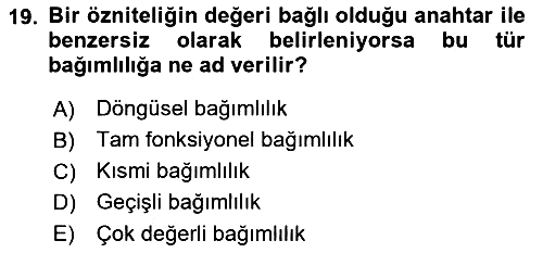 Veritabanı Sistemleri 2021-2022 Yaz Okulu Sınavı - 19. soru