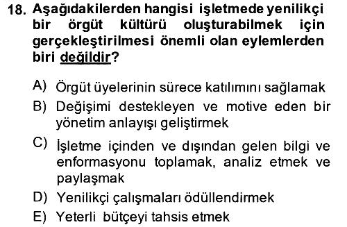 Yenilik Yönetimi 2013-2014 Ara Sınav - 18. soru