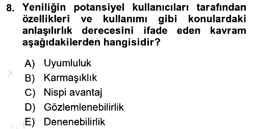 Yenilik Yönetimi 2025-2026 Ara Sınav - 8. soru