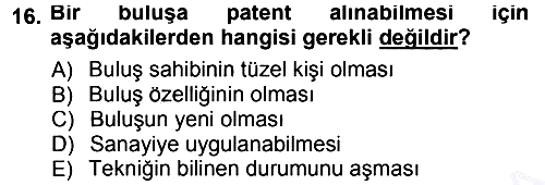 Yenilik Yönetimi 2012-2013 Dönem Sonu Sınavı - 16. soru